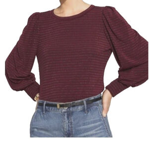 NWT White House Black Market 2025 Burgundy Long Sleeve Tee Smocked Cuffs Sz M